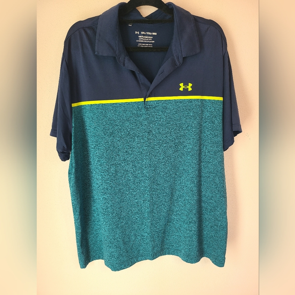 Under Armour Men's Navy and Teal Golf Polo Shirt XXL